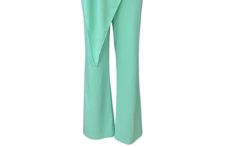 Short-Sleeve Asymmetrical Plain Wide Leg Jumpsuit Product Image