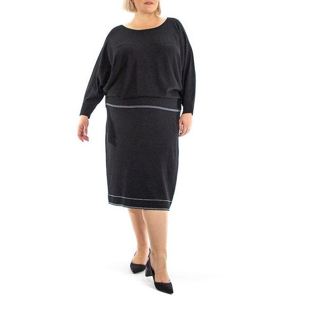 Plus Size Nina Leonard 2-piece Skirt & Dolman Sleeve Sweater Set, Womens Product Image