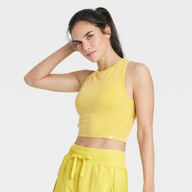 Womens Seamless Mesh Back Tank Bra - JoyLab Yellow XL Product Image