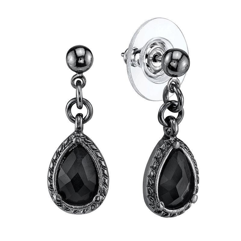 1928 Ball Stud Black Teardrop Earrings, Womens Product Image