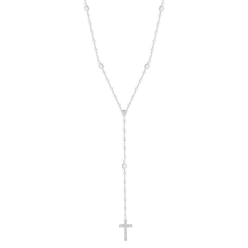 Sunkissed Sterling Cubic Zirconia Cross Lariat Necklace, Womens Multicolor Product Image