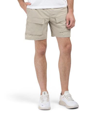 Slim Fit Woven Stretch Cargo Shorts for Men | Polyester/Spandex Product Image