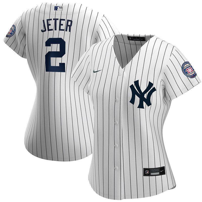 Womens Nike Derek Jeter White/Navy New York Yankees 2020 Hall of Fame Induction Home Replica Player Name Jersey Product Image