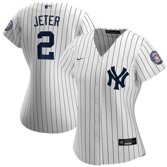 Womens Nike Derek Jeter White/Navy New York Yankees 2020 Hall of Fame Induction Home Replica Player Name Jersey Product Image