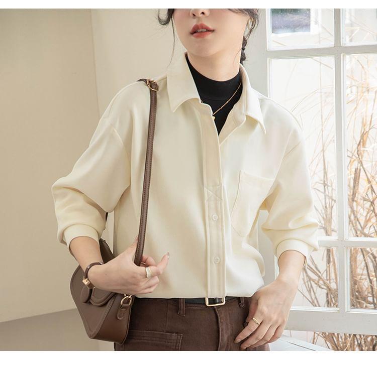 Long Sleeve Mock Neck Two Tone Mock Two Piece Shirt Product Image