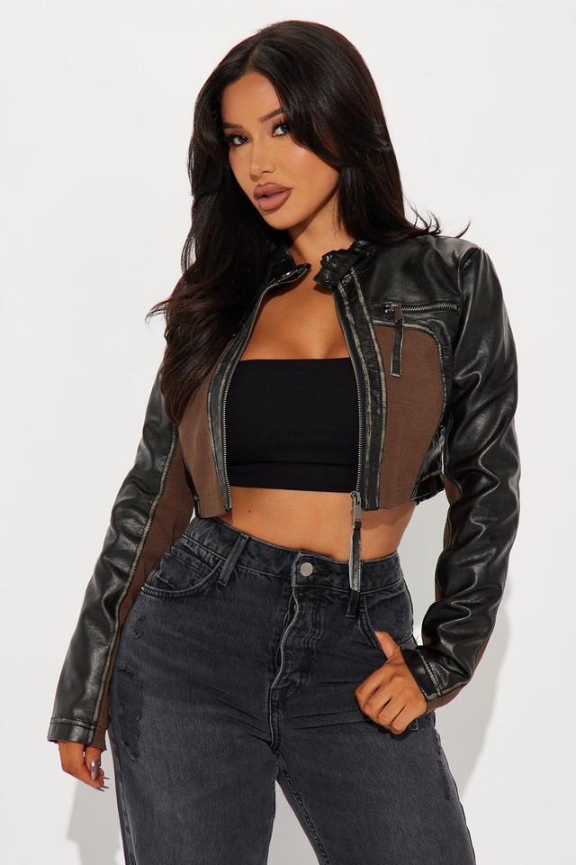 Piper Washed Faux Leather Moto Jacket - Black/combo Product Image