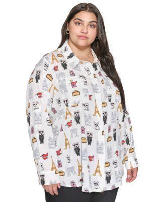 Plus Size Whimsical Graphic Button-Front Blouse, Created for Macy's  Product Image