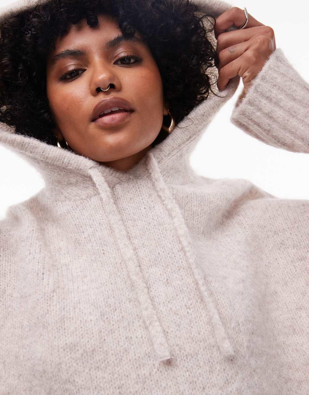 Topshop fluffy hoodie in oat - part of a set Product Image