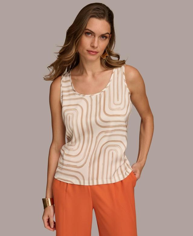 Donna Karan Womens Printed Scoop-Neck Tank Top - Crm Product Image