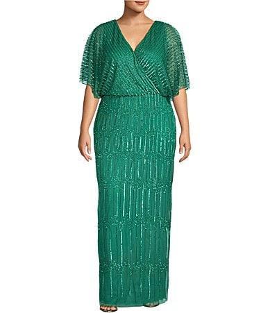 Adrianna Papell Plus Size Beaded Mesh Surplice V Product Image