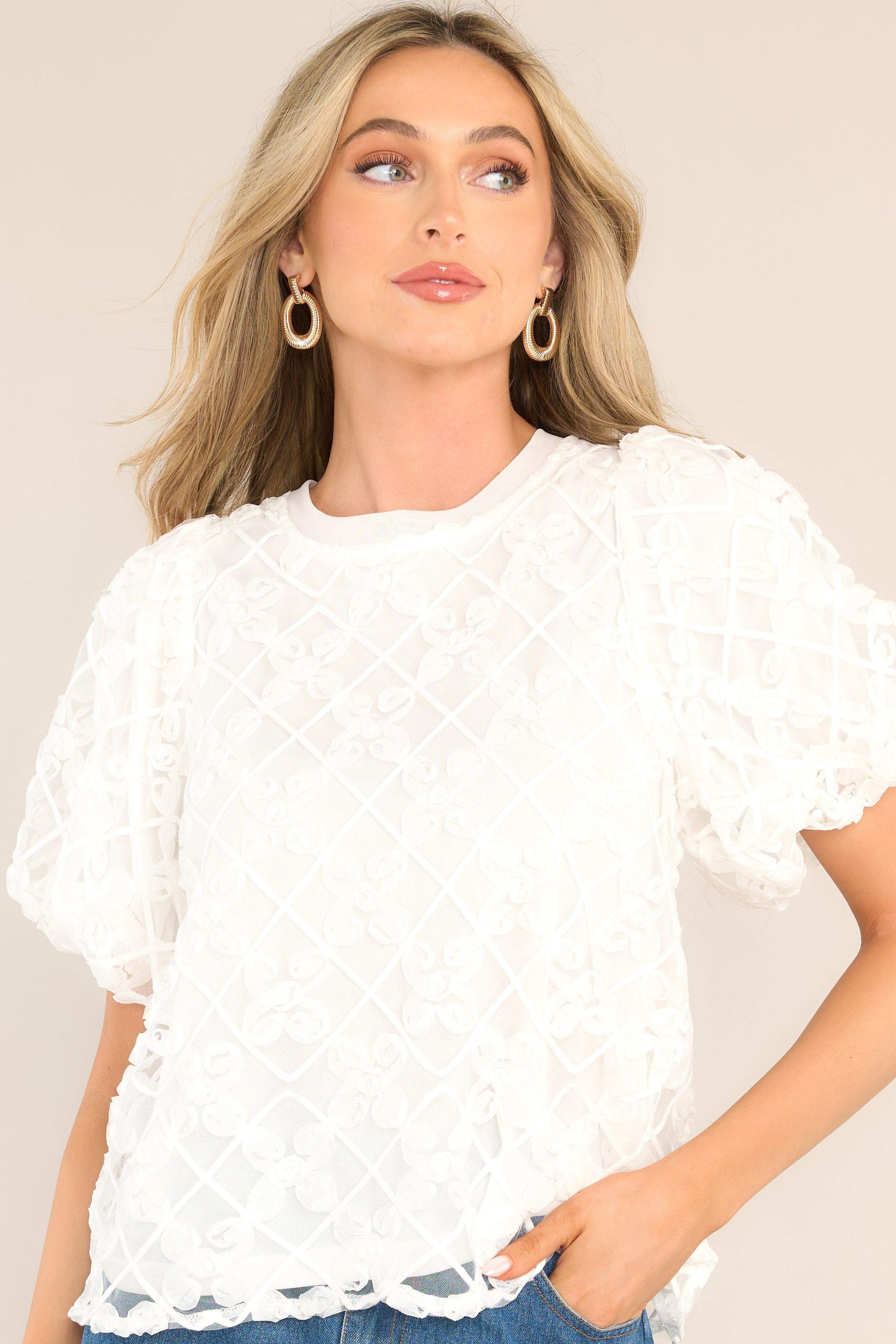 Whispering Willow White Lace Blouse Product Image