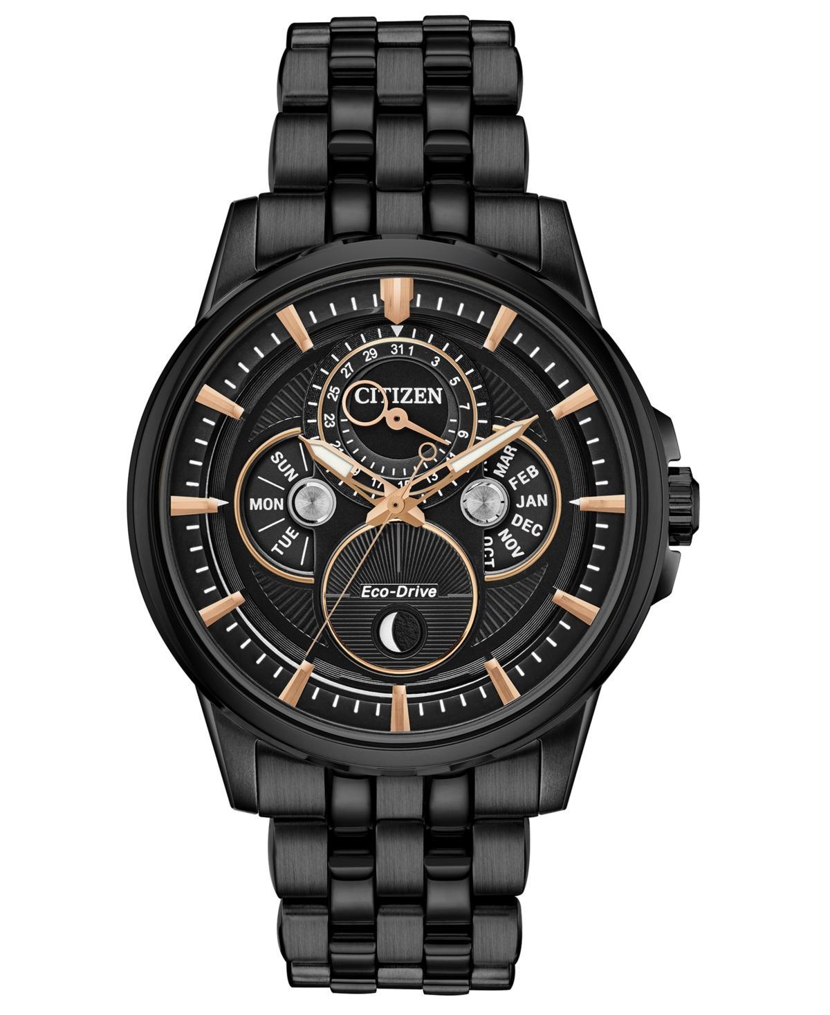 Men's Citizen Eco-DriveÂ® Calendrier Black IP Chronograph Watch with Black Dial (Model: Bu0057-54E) Product Image