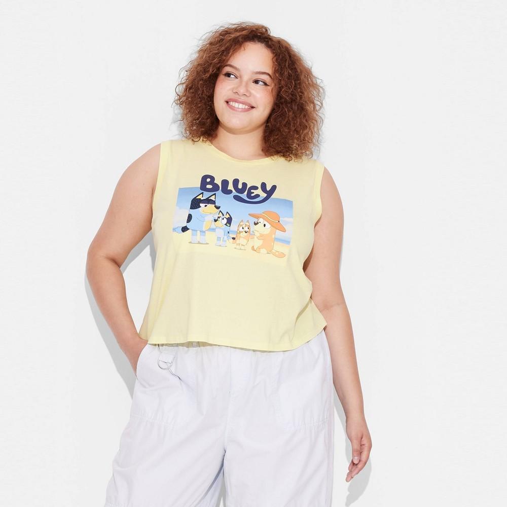 Womens Bluey Beach Graphic Tank Top - Lemon Yellow Product Image