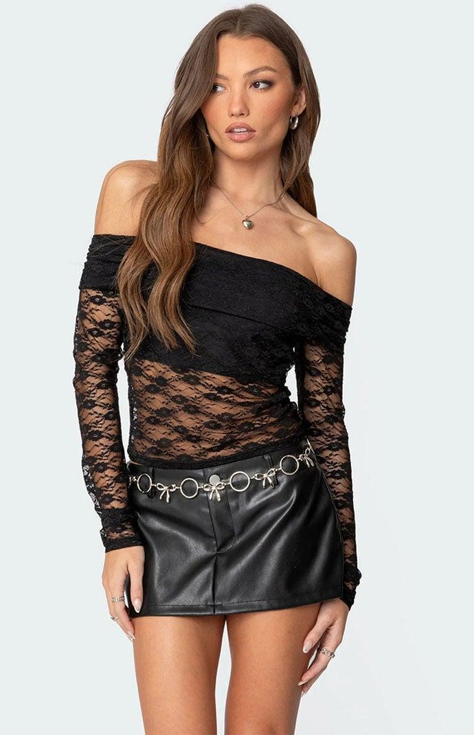 Edikted Women's Elysia Fold Over Sheer Lace Top Product Image