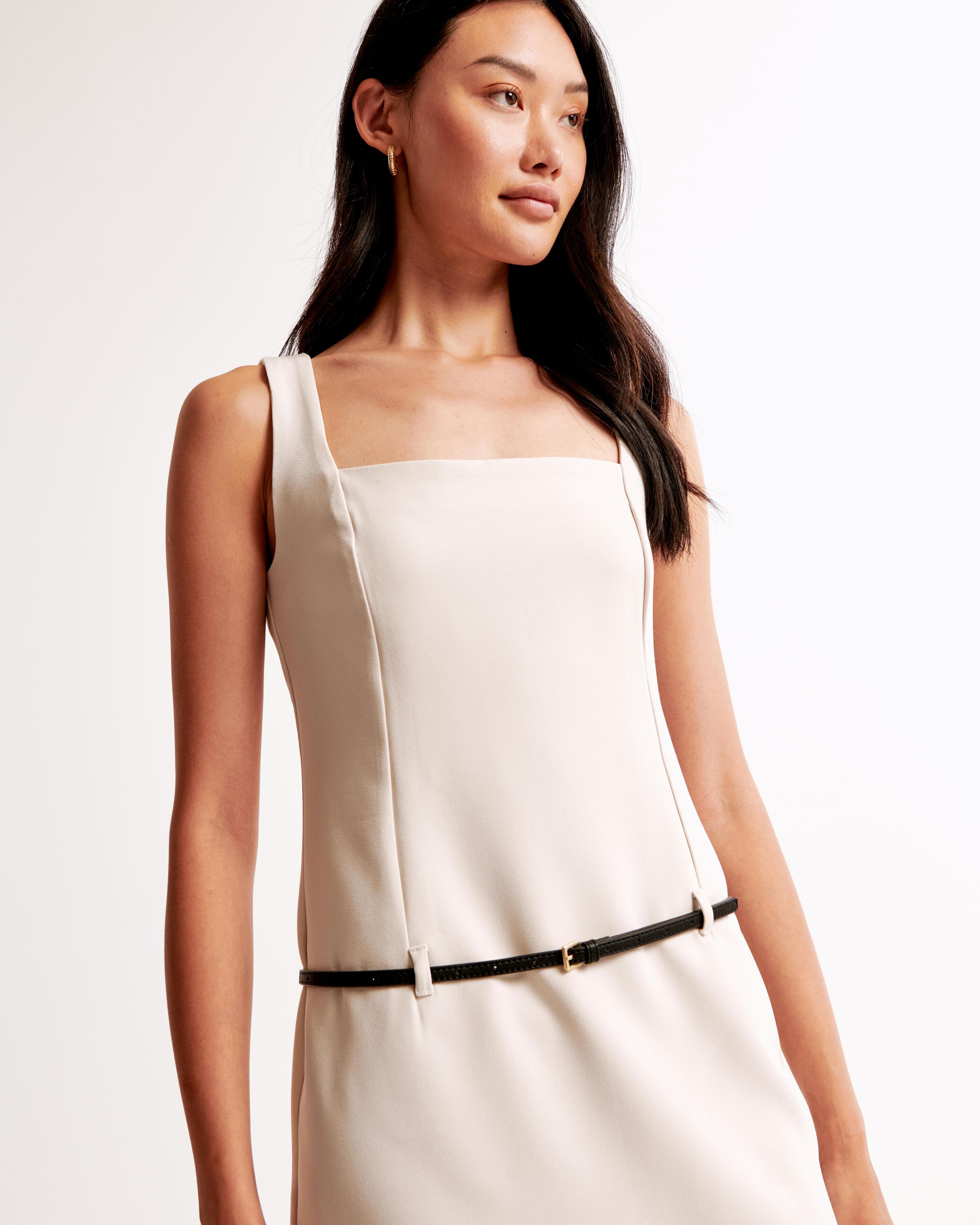 Squareneck Belted Mini Dress Product Image