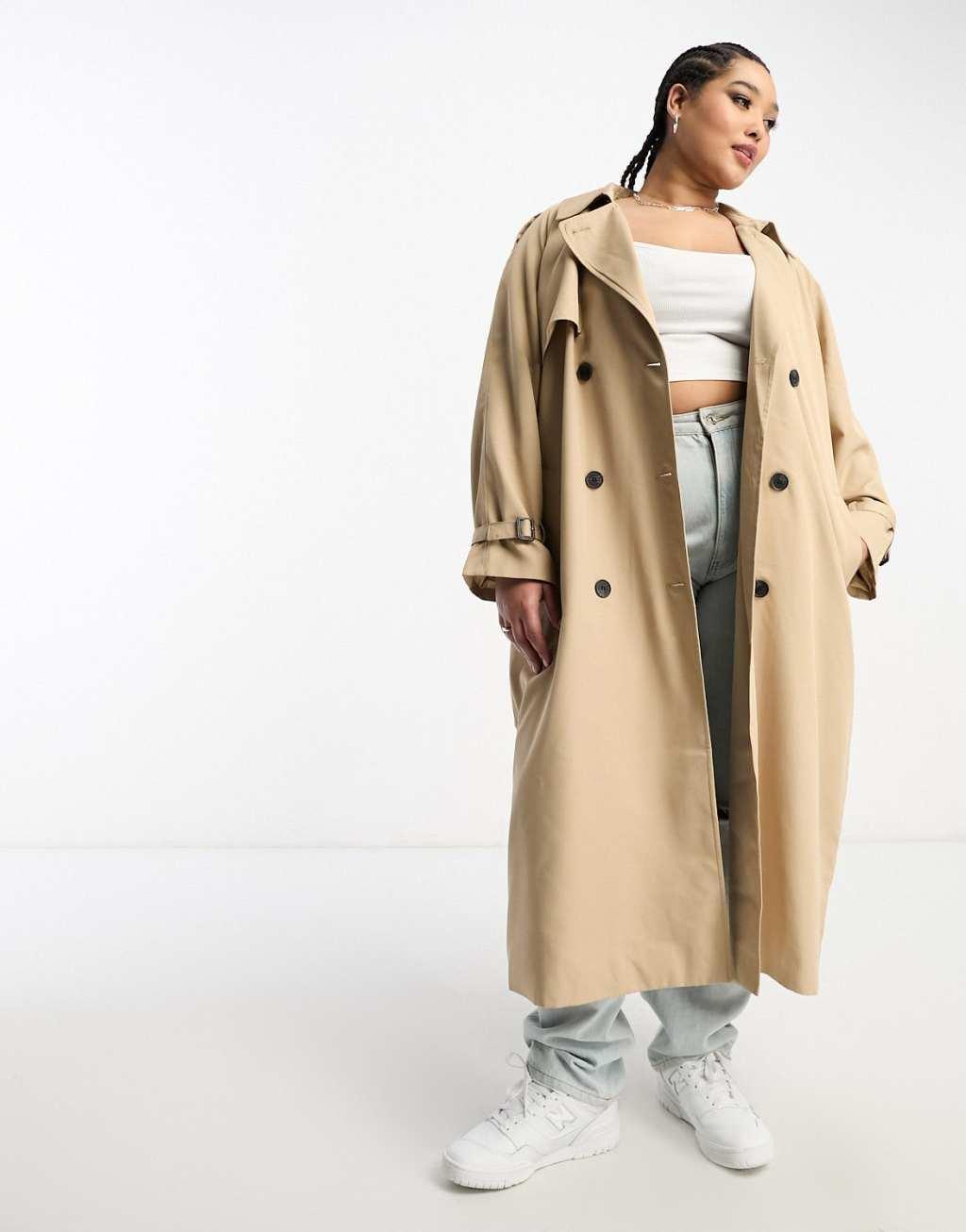 Only Curve double breasted trench coat in camel  product image