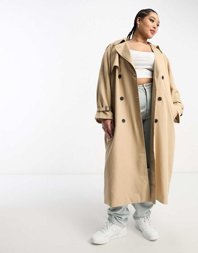 Only Curve double breasted trench coat in camel  Product Image