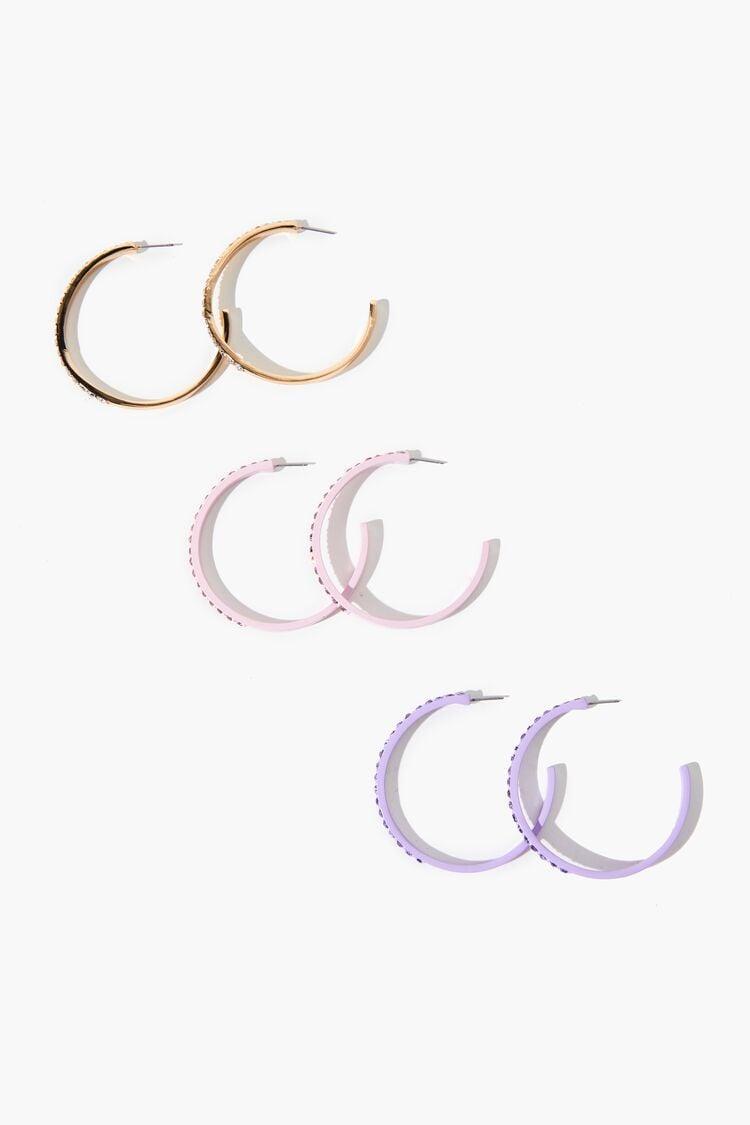 Rhinestone Open-End Hoop Earring Set | Forever 21 Product Image