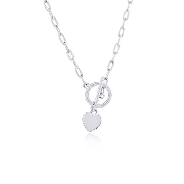 Argento Bella Heart Charm Paper Clip Chain Toggle Necklace, Womens Sterling Silver Product Image