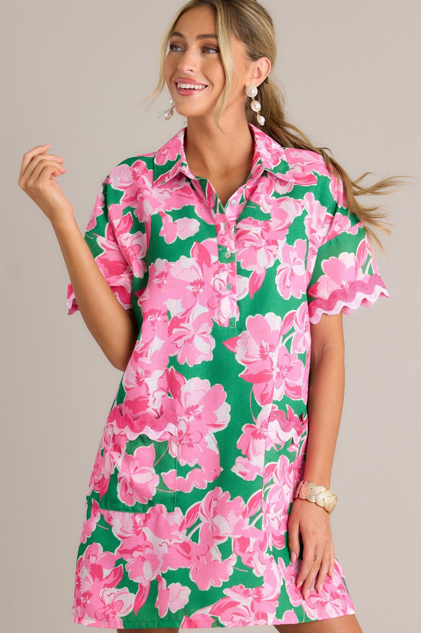 Seaside Serenity Green Multi Floral Mini Shirt Dress Product Image