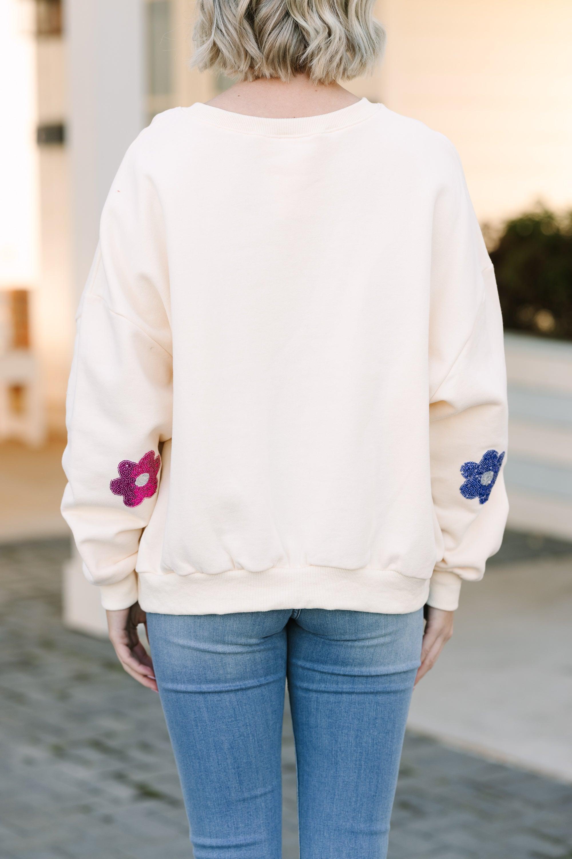 Just My Type Cream White Floral Sweatshirt Female Product Image