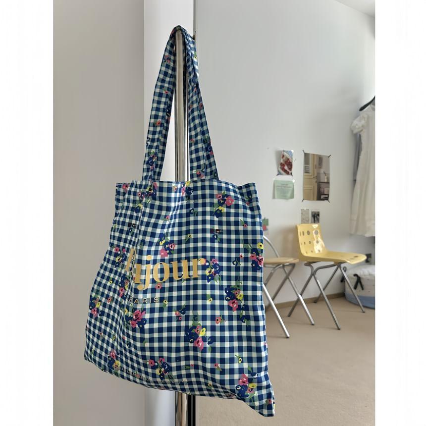 Floral Gingham Lettering Shopper Bag Product Image