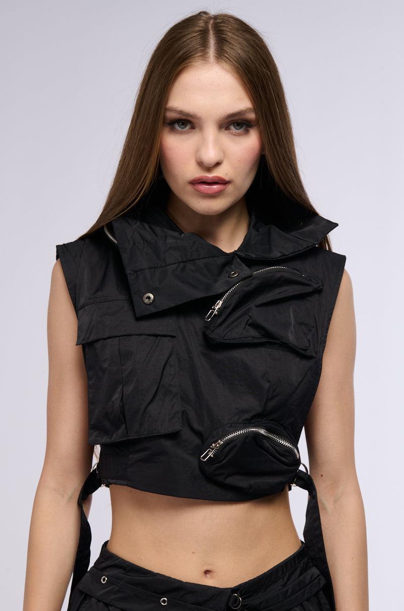 KADEN CARGO SLEEVELESS TOP IN BLACK Product Image