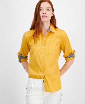 Tommy Hilfiger Womens Cotton Roll-Tab Button Shirt Product Image