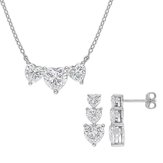 Stella Grace Sterling Silver Lab-Created Moissanite Triple Heart Earrings & Necklace Set, Womens Product Image