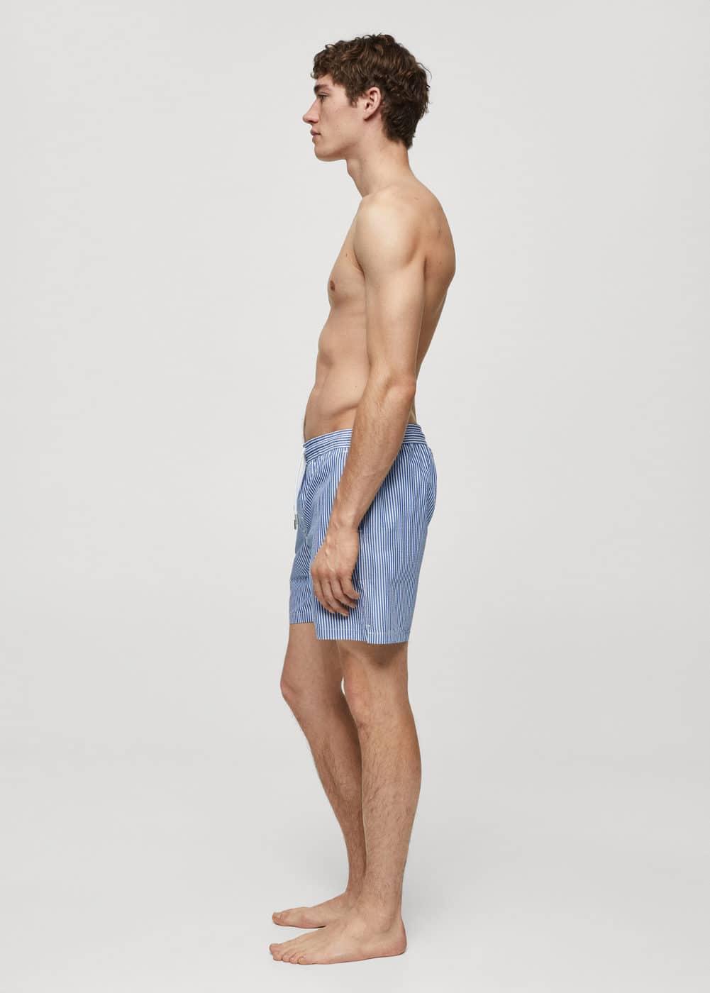 Seersucker striped drawstring swimsuit - Men | MANGO USA Product Image