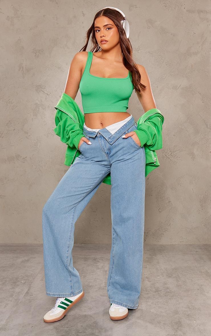 Bright Green Snatched Rib Sleeveless Crop Top Product Image