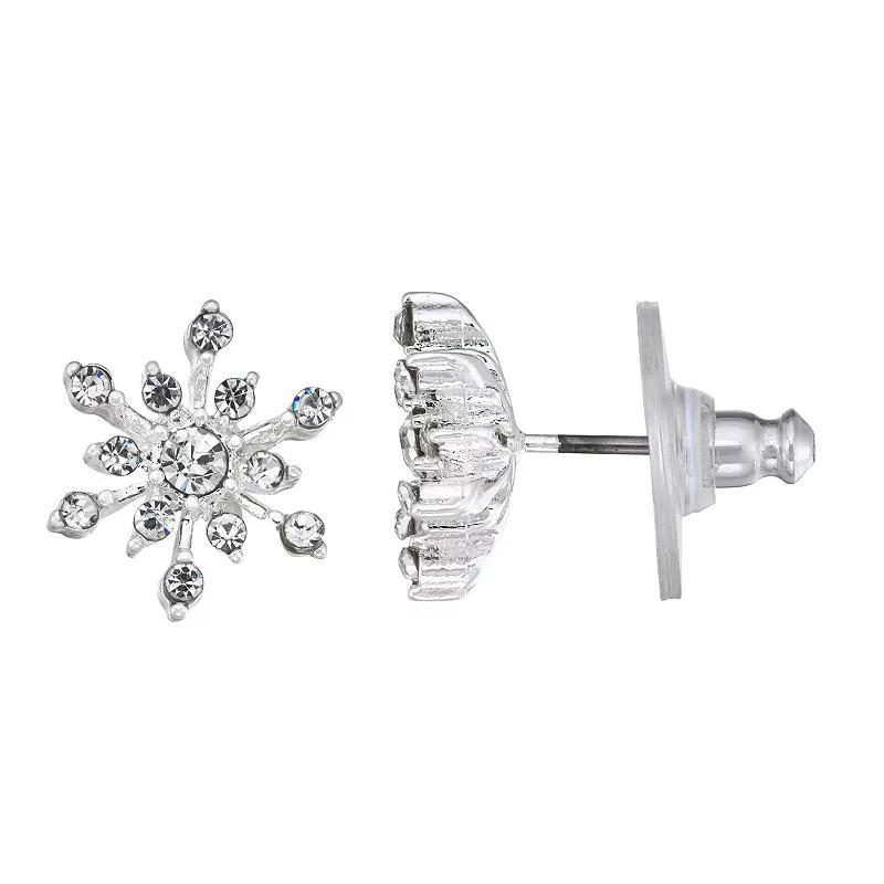 Napier Silver Tone Crystal Snowflake Stud Earrings, Womens, Clear Product Image