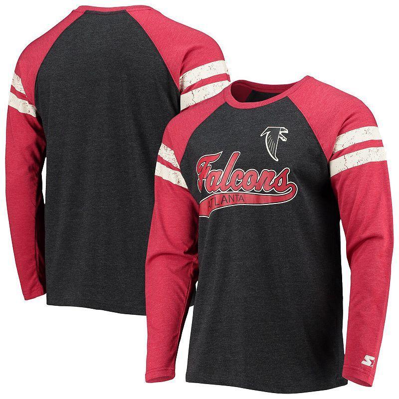 Mens Starter /Red Atlanta Falcons Throwback League Raglan Long Sleeve Tri-Blend T-Shirt Product Image