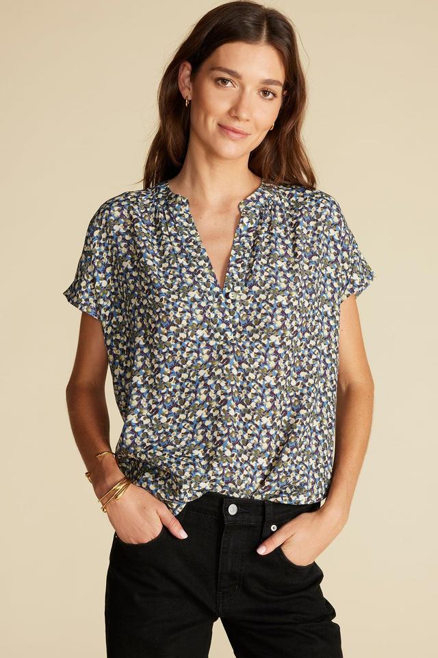 Renata Crepe Blouse - Rennes Sky Blue Floral Print Product Image