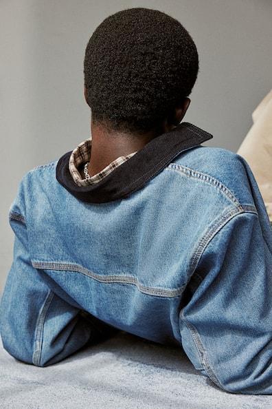 Regular Fit Denim Jacket with Corduroy Collar Product Image