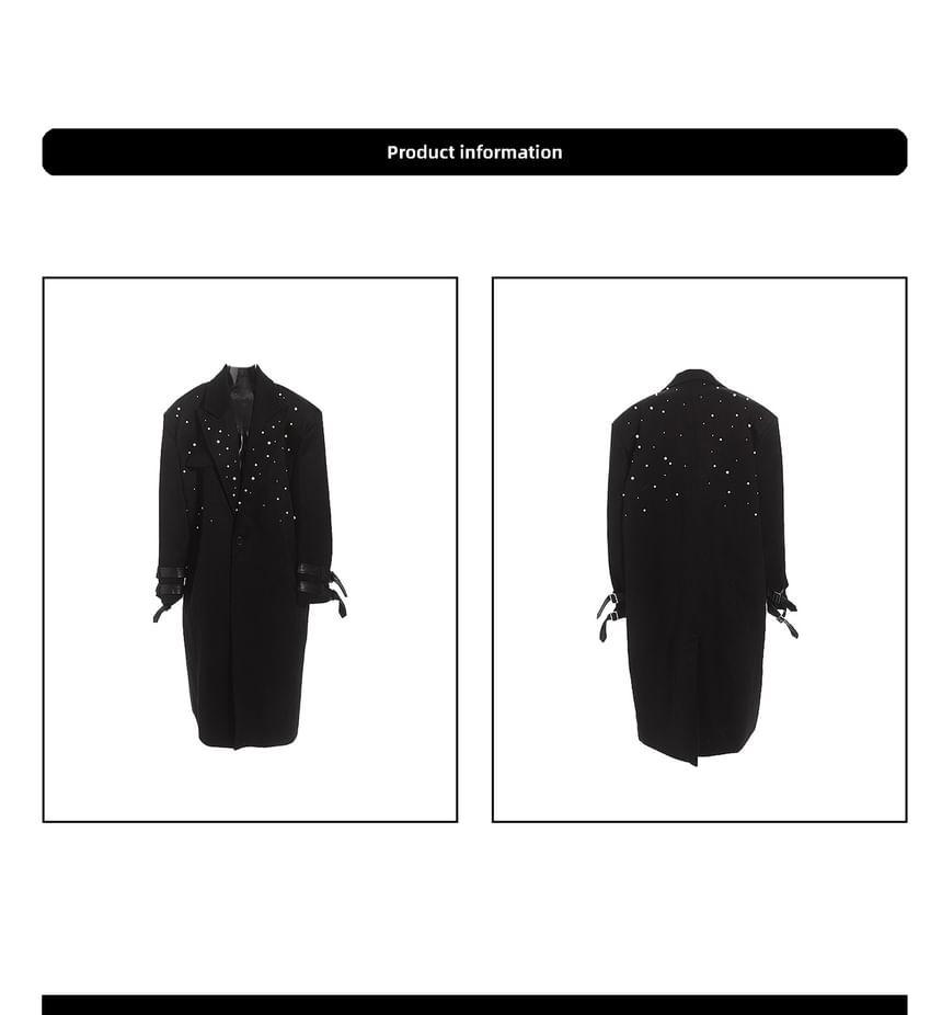 Peak Lapel Plain Beaded Buckled Midi Single Breasted Coat Product Image