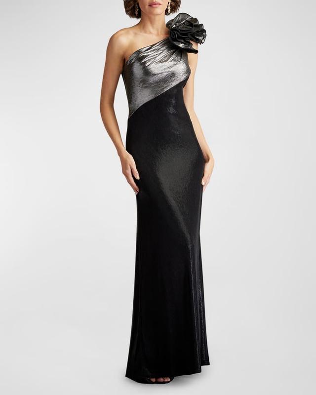 One-Shoulder Metallic Jersey Gown Product Image