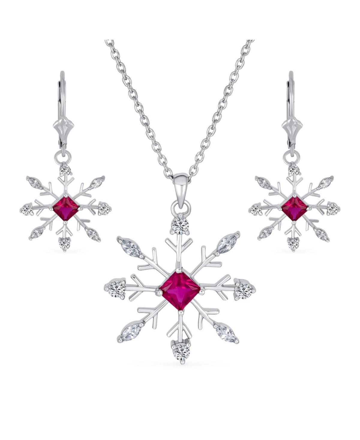 Holiday Party Christmas Pink Rose Cz Clear Cubic Zirconia Snowflake Necklace Pendant Dangling Earrings Jewelry Set For Women Lever Back .925 sterling Product Image