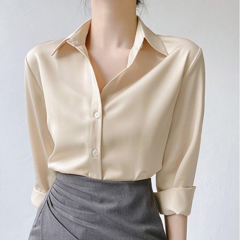 Long-Sleeve Satin Plain Shirt Product Image