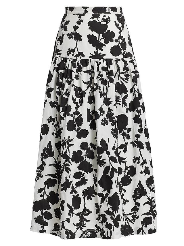 Max Mara Udente Floral Print Tiered Cotton & Silk Skirt Product Image