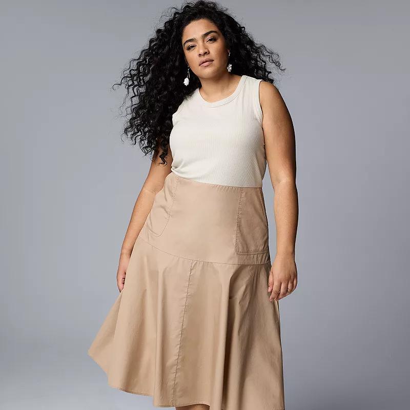 Plus Size Simply Vera Vera Wang Mixed Media Tank Midi A-Line Dress, Womens Product Image