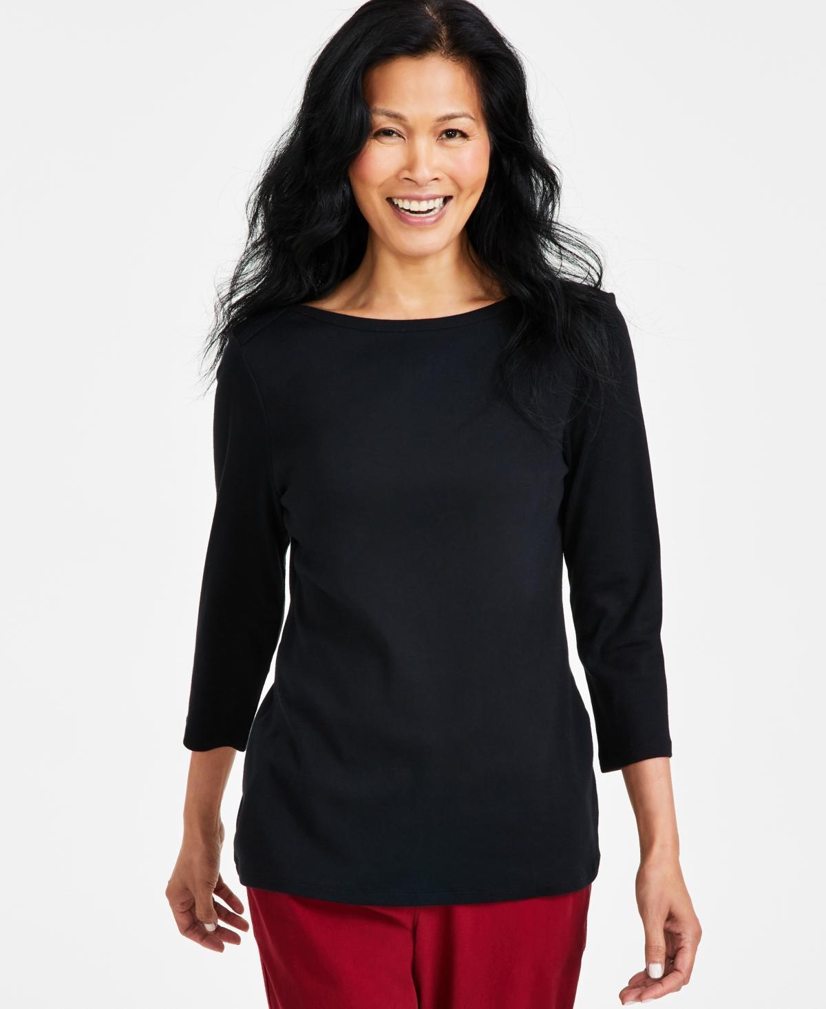 Style & Co Womens Pima Cotton 3/4-Sleeve Boat-Neck Top, Regular & Petite,Created for Macys Product Image