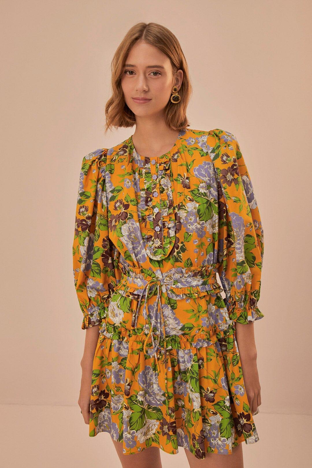 Yellow Capri Floral Short Sleeve Mini Dress Product Image