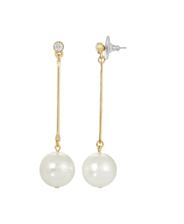 1928 Gold Tone Simulated Pearl Linear Drop Earrings, Womens, White Product Image