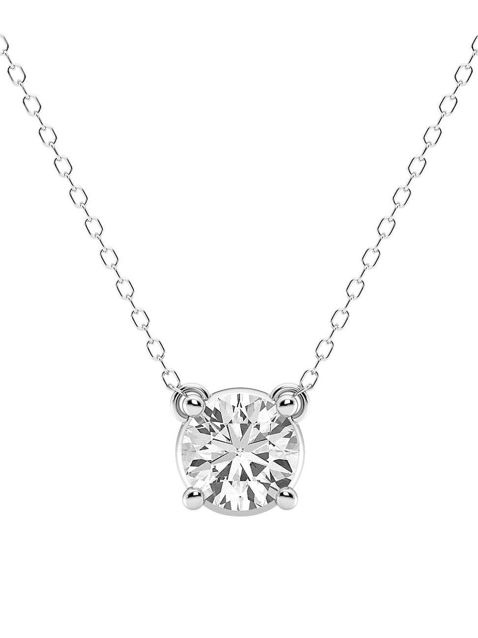 Womens 14K White Gold & 3 TCW Round Lab-Grown Diamond Pendant Necklace Product Image