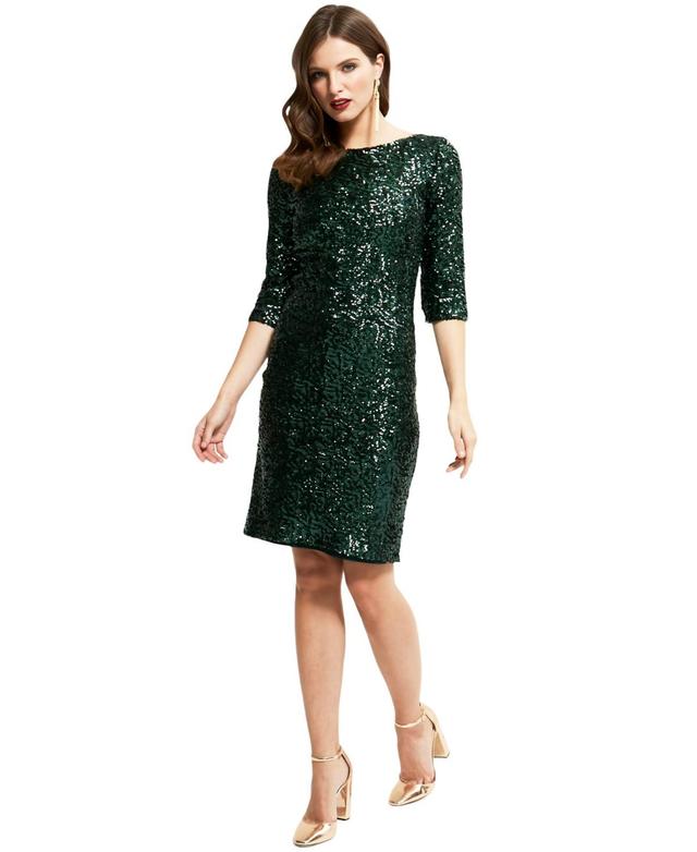 Hotsquash London Womens Boat Neck Sequin Dress with Sleeves Product Image