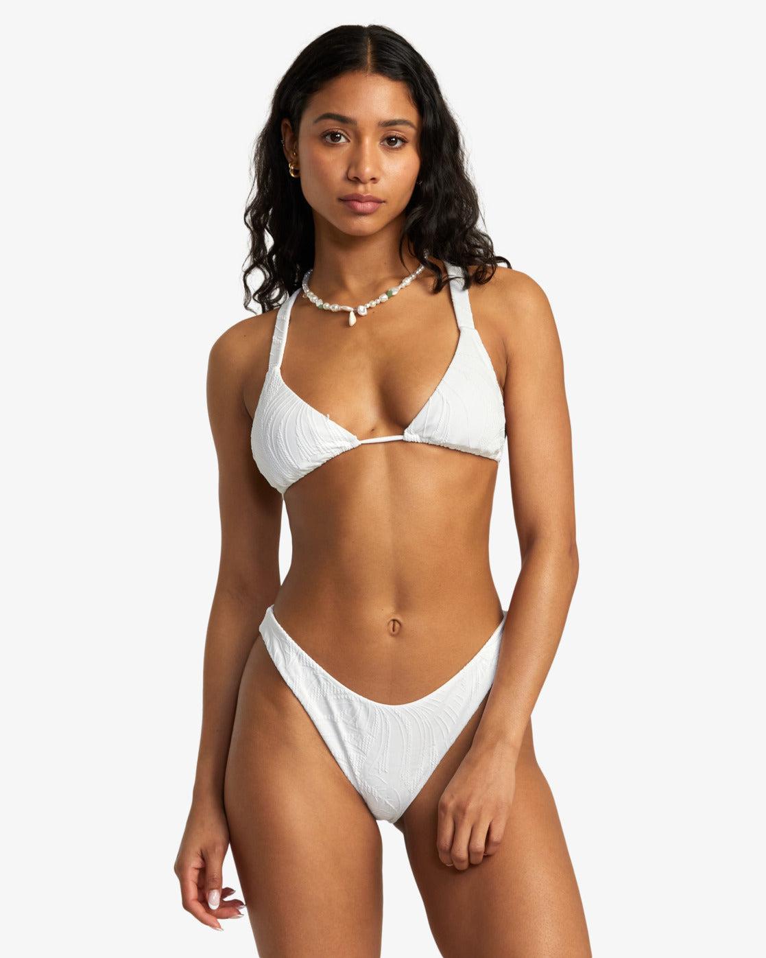 Palm Grooves Wide Strap Triangle Bikini Top - Whisper White Product Image