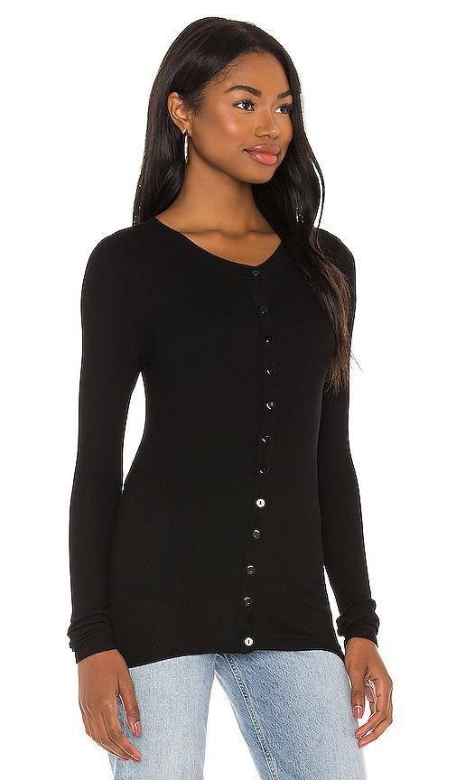 Enza Costa Silk Rib Fitted Long Sleeve Cardigan in Black Product Image