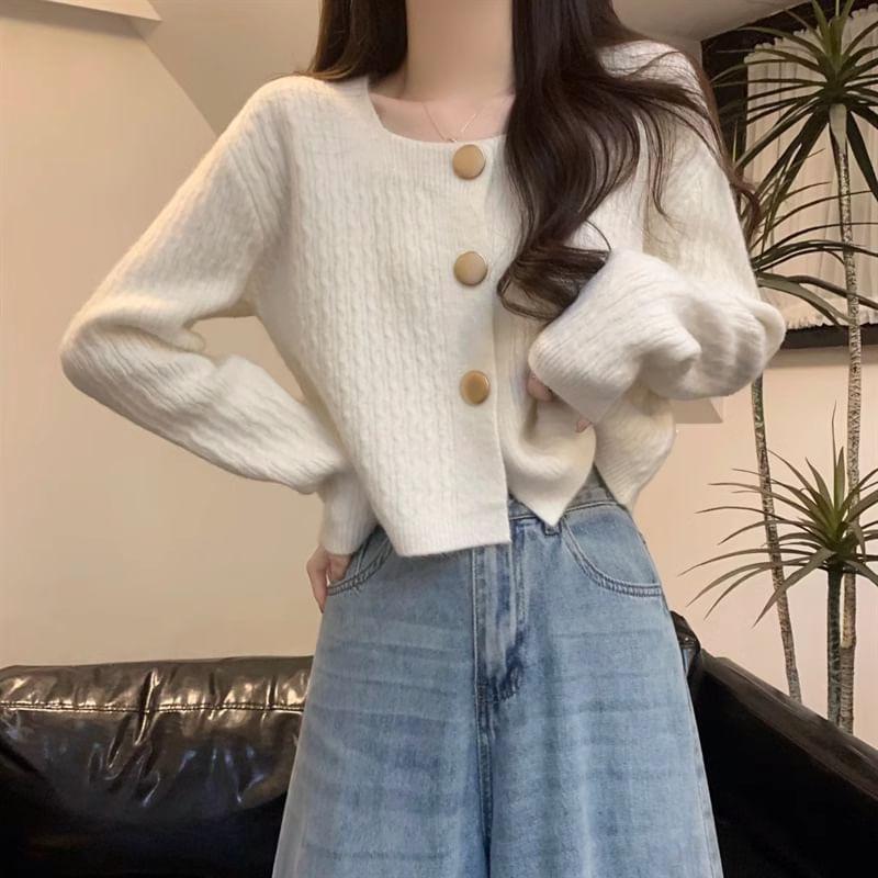 Square Neck Plain Cardigan Product Image