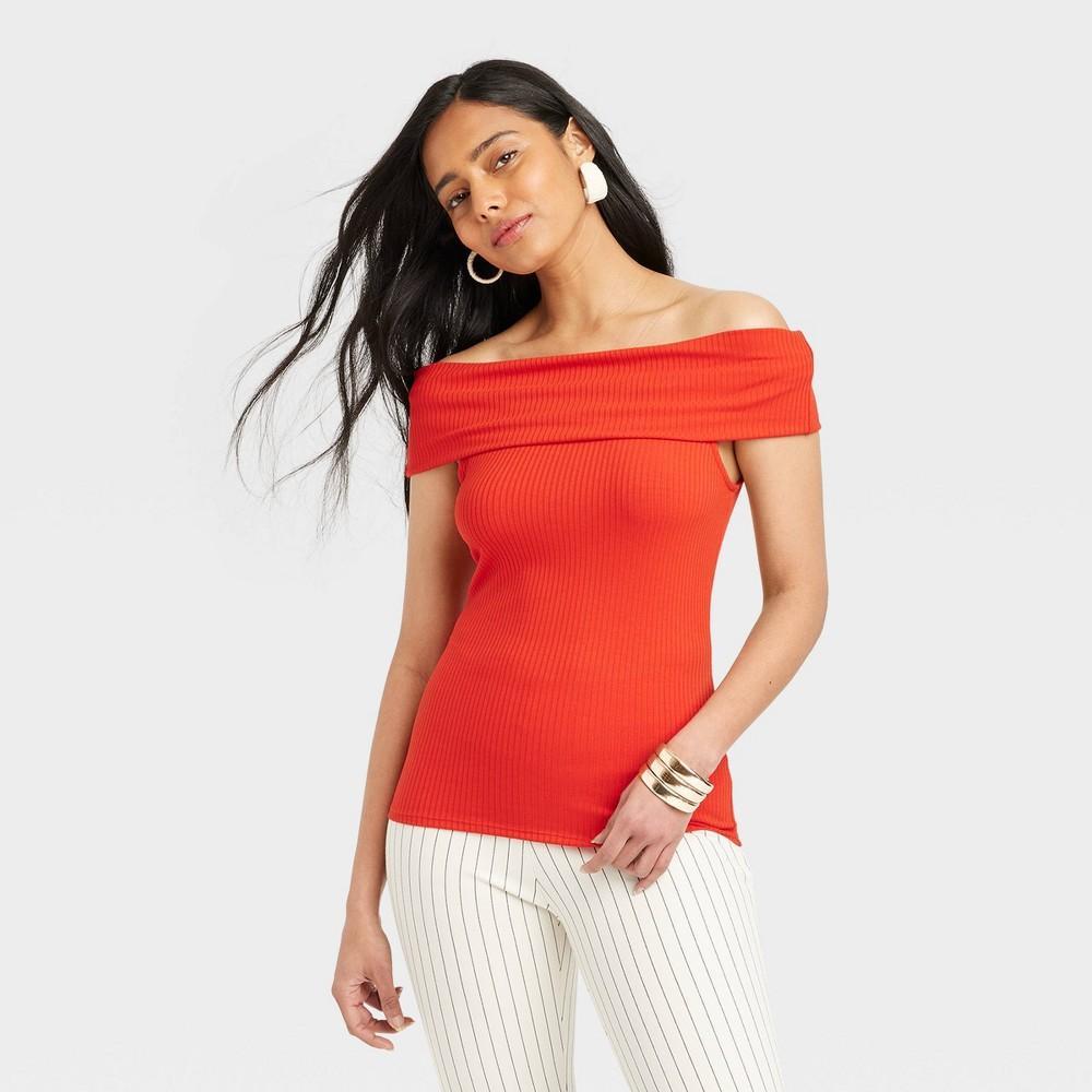 Womens Slim Fit Short Sleeve Off the Shoulder Top - A New Day Red Product Image